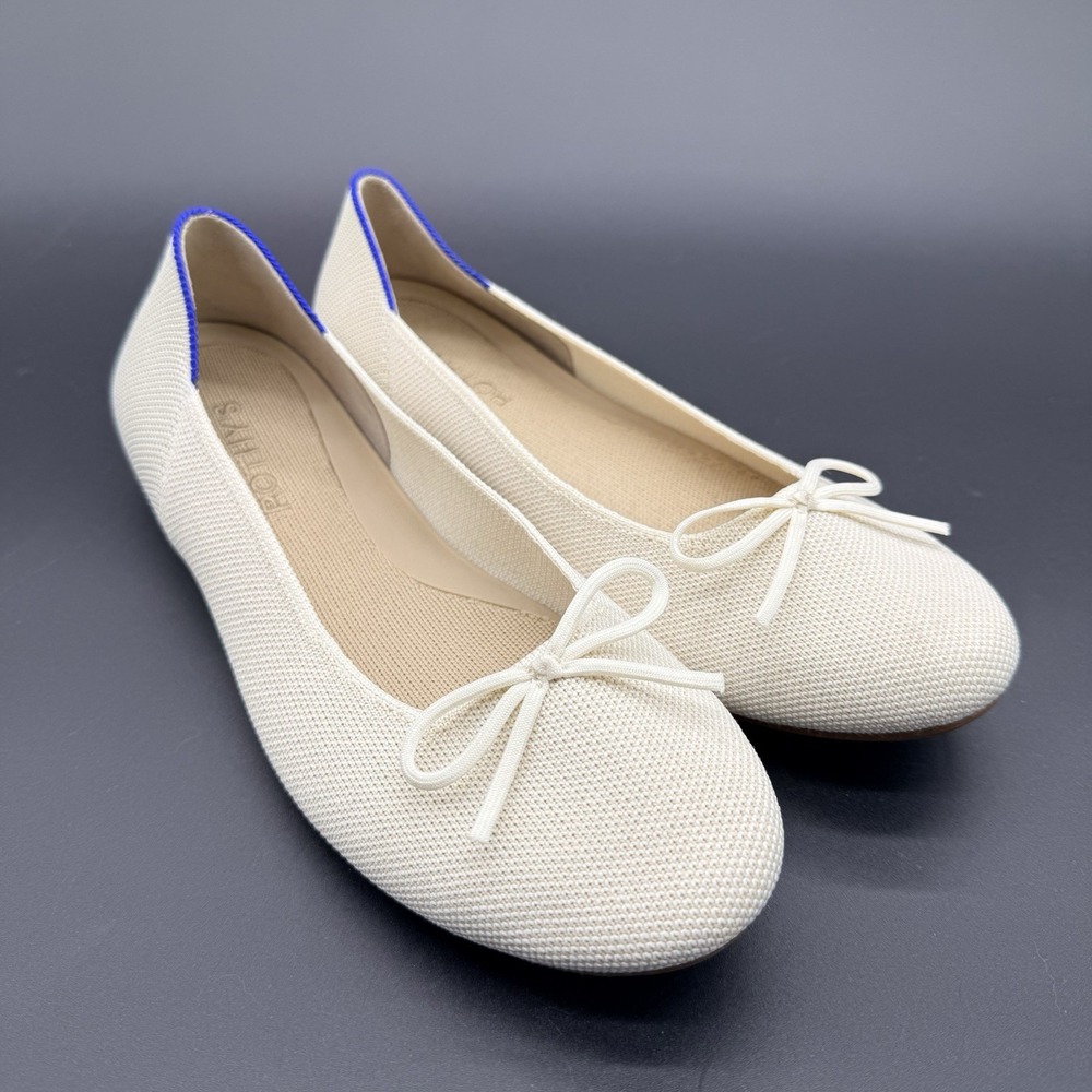 Rothy's Womens 8.5 Ballet Flats Cream Ivory Knit Bow Washable